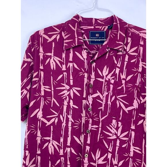 Robert Stock Silk Men's Large Red Hawaiian Print Short Sleeve Vacation Shirt - Picture 6 of 8